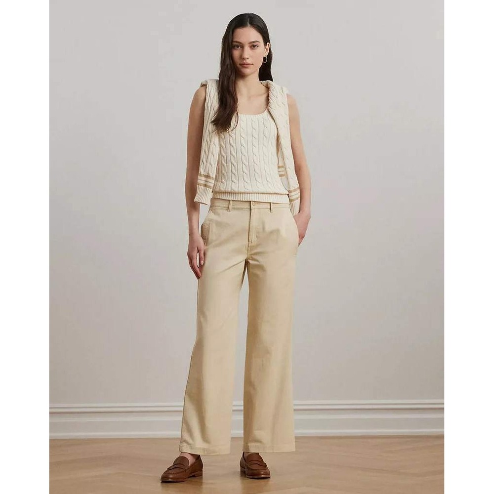 LRL Ralph Lauren Wide Leg Cotton Twill Pants Womens 6‎ Preppy Casual Classic NWT